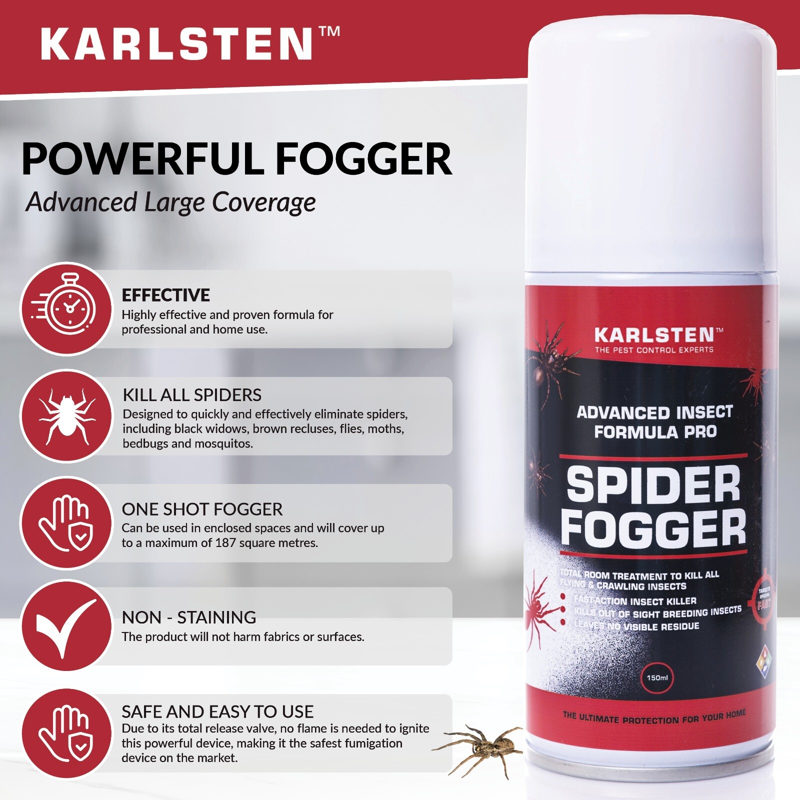 Karlsten Spider Killer fogger Spray Fast Spider Kills One Shot Fogger
