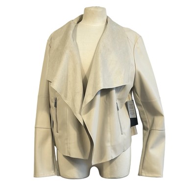 NWT Bagatelle Collection Ivory Faux Leather Drape Open Front Jacket Sz XL