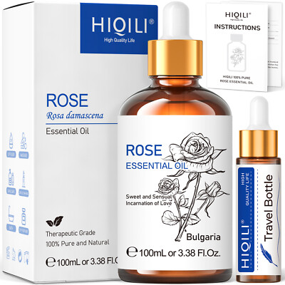 HIQILI 100ml Rose Essential Oil 100% Pure Natural Diffuser Massage Skin Bath SPA