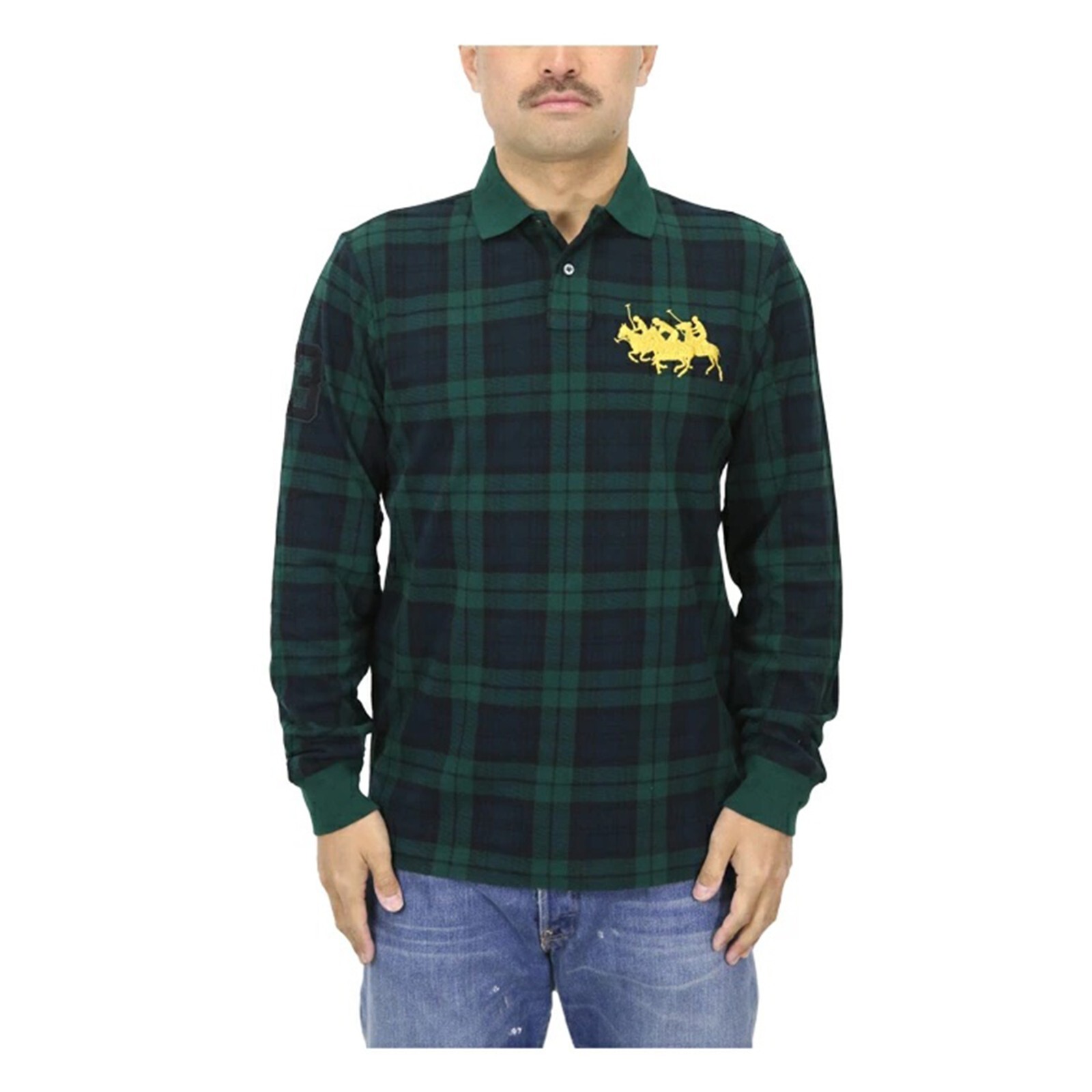 

Polo Ralph LaurenРубашка-поло с длинными рукавами, изготовленная по индивидуальному заказу, приталенного кроя, в клетку пони, в клетку тартан, Tartan