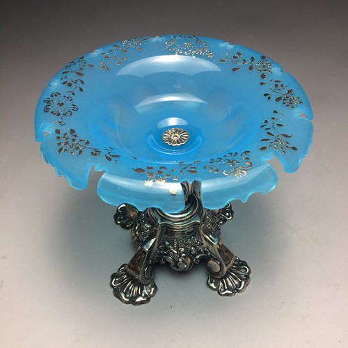 Antique 19th Century Platinum Gilt Opaline 800 Silver Mounted Austrian Compote