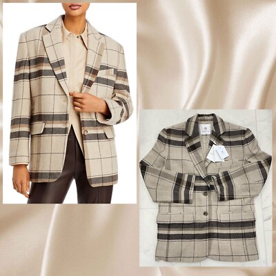 NWT $399 Anine Bing Quinn Blazer In Khanki Plaid Size: Medium