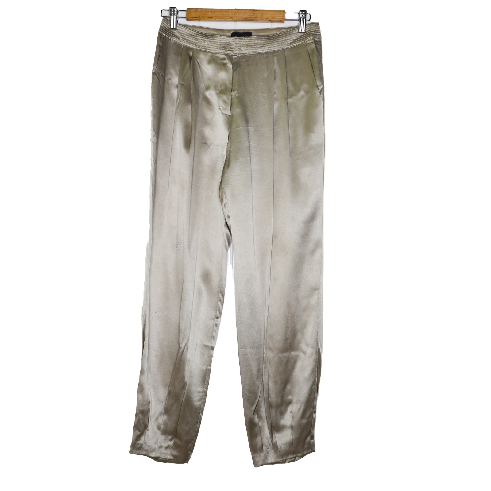 Emporio Armani Satin Trousers AU10 EU38 Taupe Silk Look Quiet Luxury