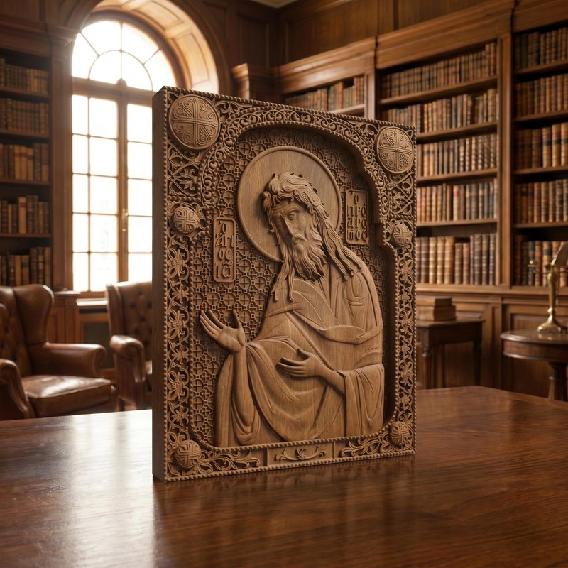 Saint John the Baptist Wooden Carved Handmade Byzantine Orthodox Christian Icon