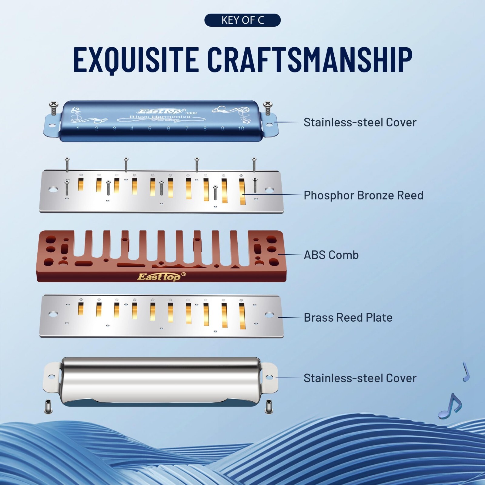 EASTTOP Harmonica Set 7 blues harp 008K Professional Diatonic Harmonica Set Gift