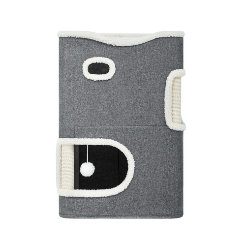 2 Tier Indoor Cat House Cozy Condo Hammock Beds w/ Scratching Post & Panel