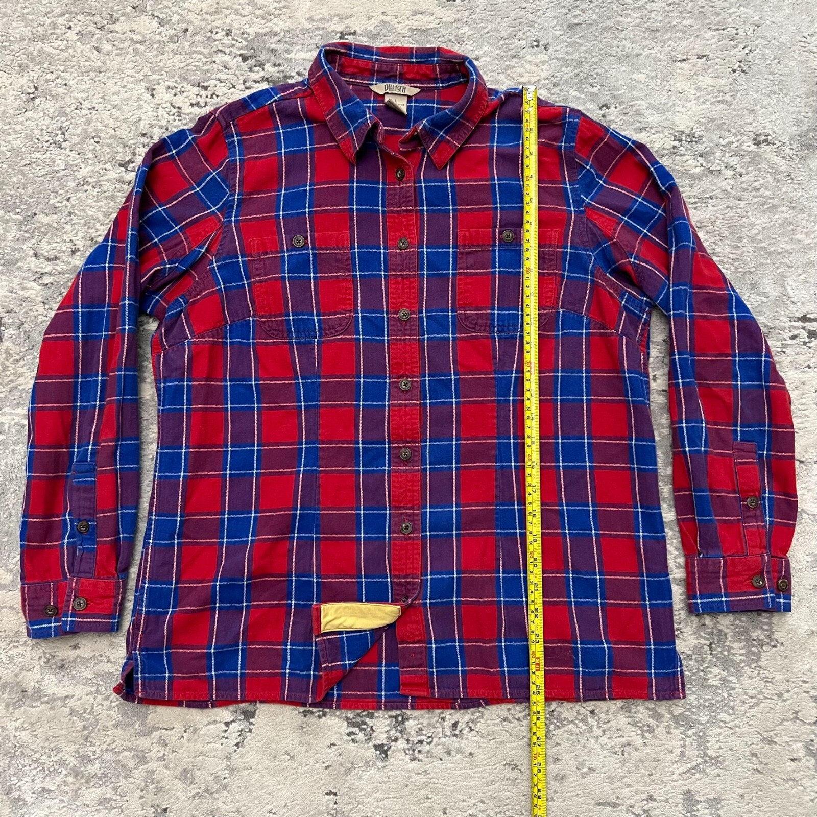 DULUTH Plaid Flannel Shirt WOMENS L Boxy Fit Teal Blue