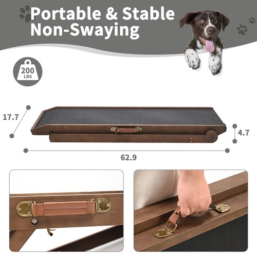 NAIZEA 63" L Dog Ramp, Extra Large Adjustable Folding Pet Ramp With Side Rails