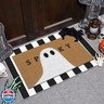Tinideya 2 Pcs Halloween Doormat Spooky Ghost Outdoor Welcome Mats for Front Door Non Slip Ghost Coir Floor Mat Black White Stripe Halloween Rug for Outside Front Porch Entryway Decor