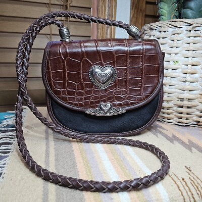 Brighton Shoulder or Crossbody Bag Handbag Saddle Flap Brown Black Leather