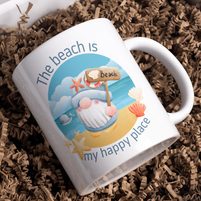 THE BEACH IS MY HAPPY PLACE CUTE GNOME BEACH DESIGN IDEAL GIFT FOR BEACH LOVERS 