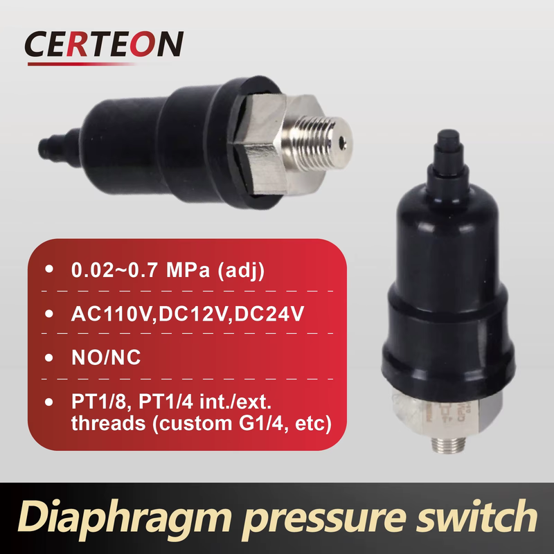 1/4" 1/8" NPT Adjustable Air Pressure Switch Diaphragm Type NO/NC for Compressor