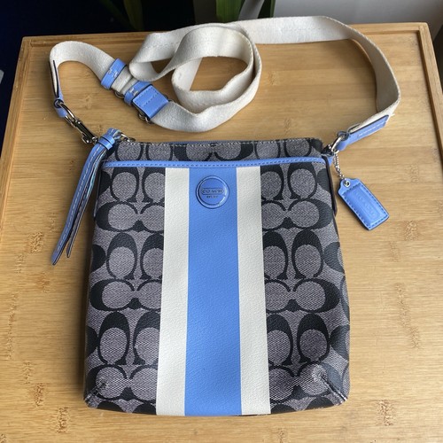 Coach Signature Stripe Swingpack Crossbody Blue White Rare