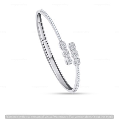 3.25 CT Baguette Cut Natural I2 H Diamond Bypass Bangle Solid 14K White Gold