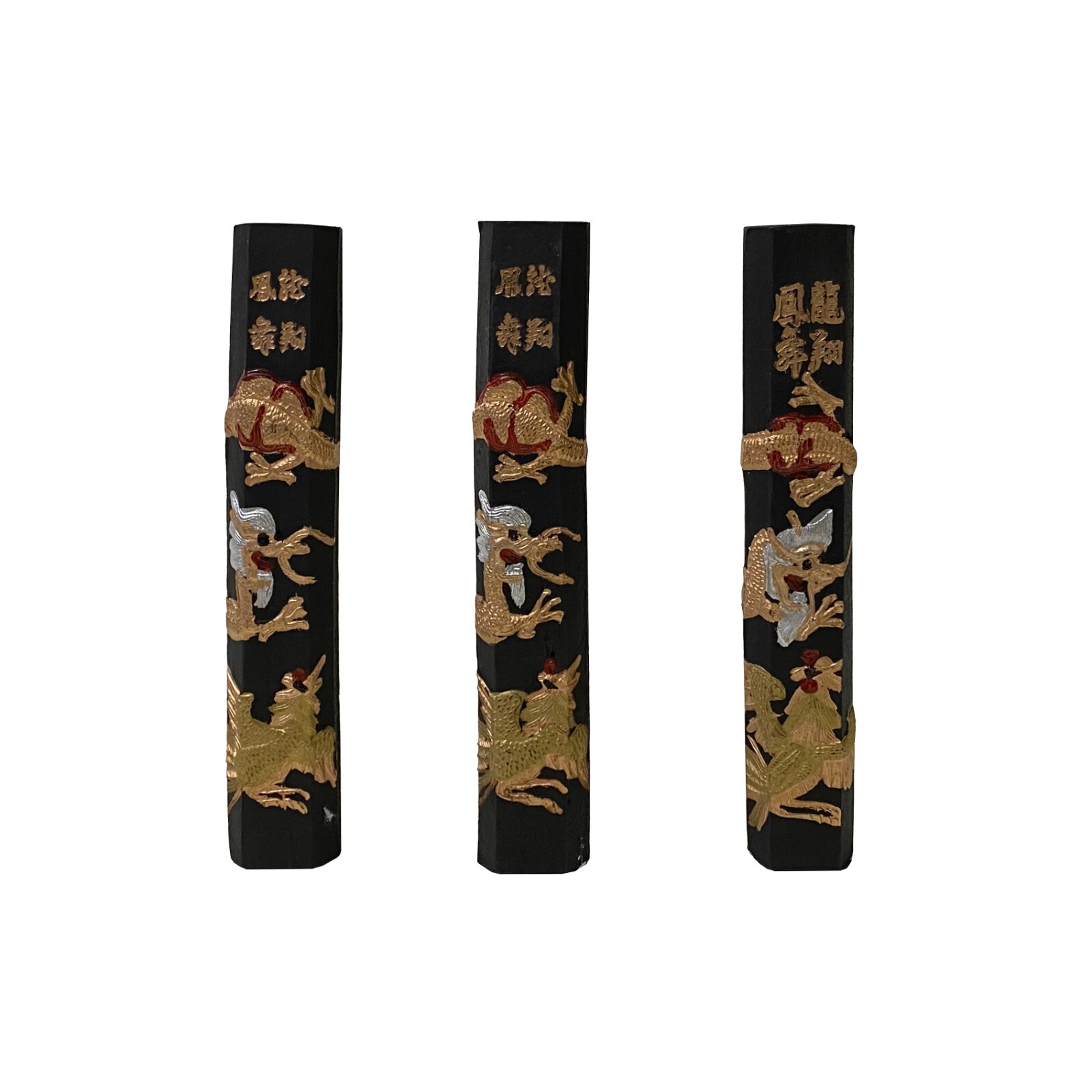 3 Pcs Chinese Calligraphic Black Ink Sticks w Gold Dragon Characters ws3153S 3 Pcs Chinese Calligraphic Black Ink Sticks w Gold Dragon Characters ws3153S