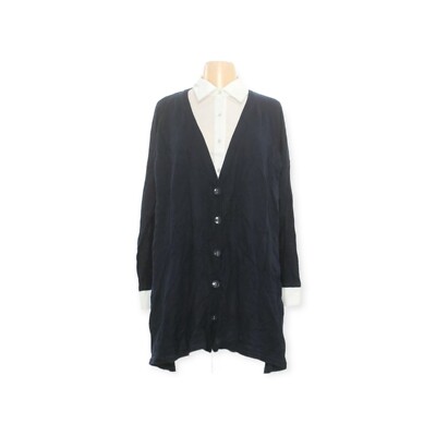Vero Moda Womens XS Navy Blue Knit Cardigan White Blouse Button Stretch One Pc