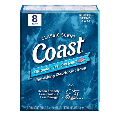Coast Refreshing Deodorant Bar Soap, Classic Scent, 3.2 oz, 8 Bars
