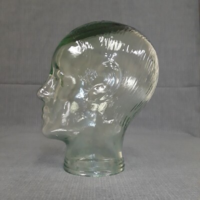 Human Head Blown Glass Art Sculpture Clear Green Figural Male Bust