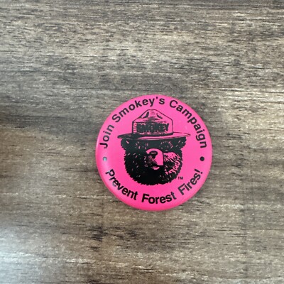 VTG Smokey the Bear Pin Join Smoky's Campaign Prevent Forest Fires Hot Neon Pink
