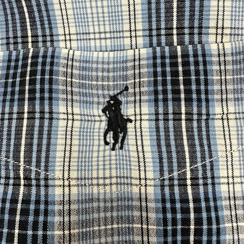 Ralph Lauren Polo Button Plaid Shirt Mens L Marlowe Gray Blue Long