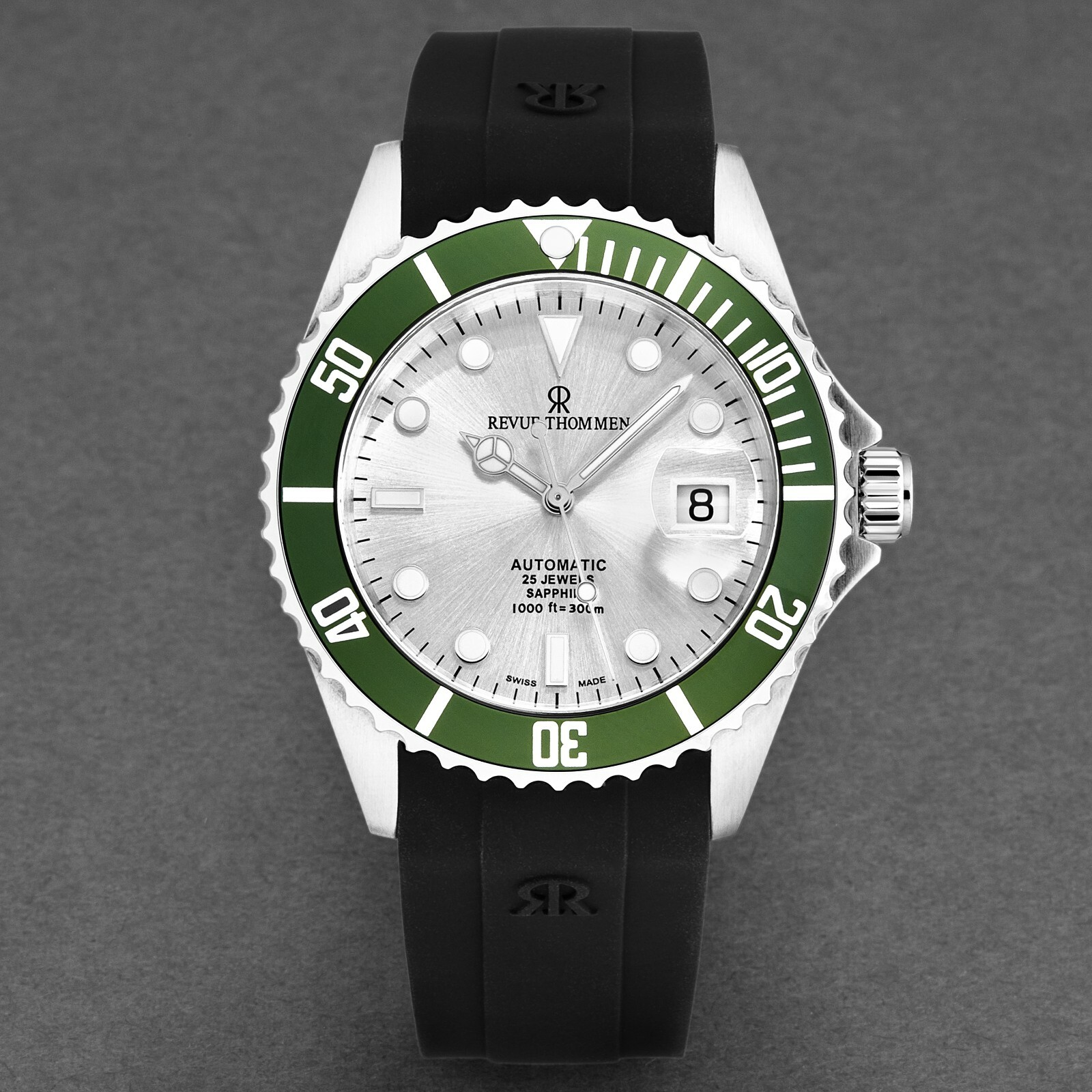 Pre-owned Revue Thommen 's Men's Diver Silver Dial Rubber Strap Automatic Watch 17571.2824