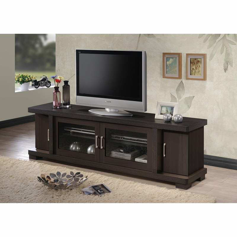 Storage Cabinet Wood Console 70 Inch Brown