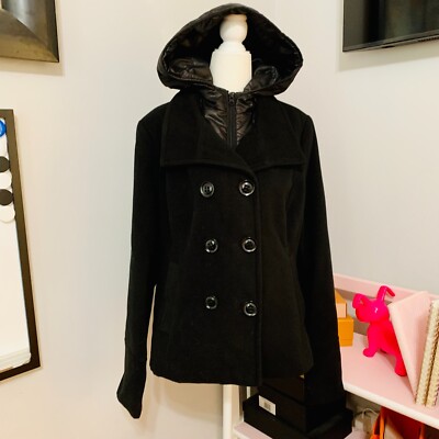MARALYN AND ME SHORT PEA COAT WITH HOODIE BLACK