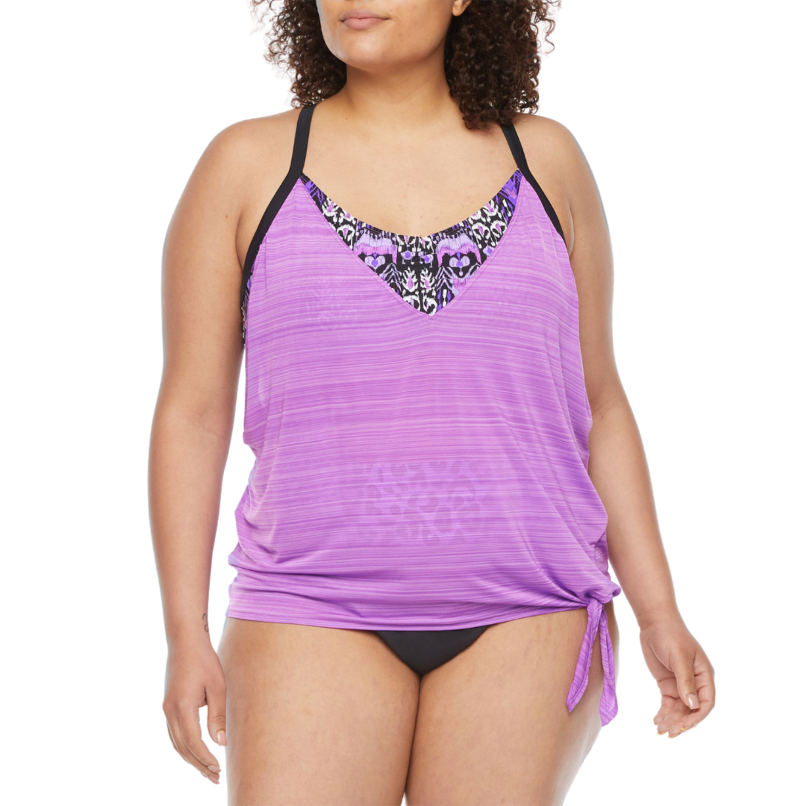 Zeroxposur Geometric Blouson Swimsuit Top Plus Sizes 1X, 2X
