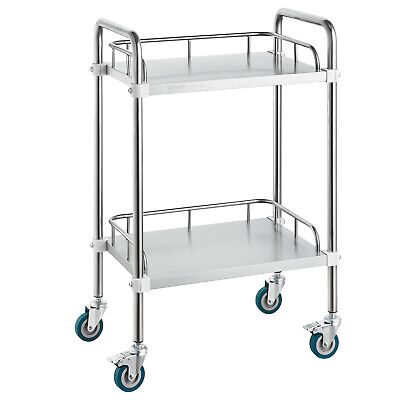 VEVOR Lab Rolling Cart 2-Layer Stainless Steel Medical Dental Lab Serving Cart