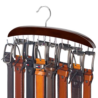 Belt Hanger, 14 Hooks Belt Holder for Closet, Wooden Tie/Belt Rack for Storag...