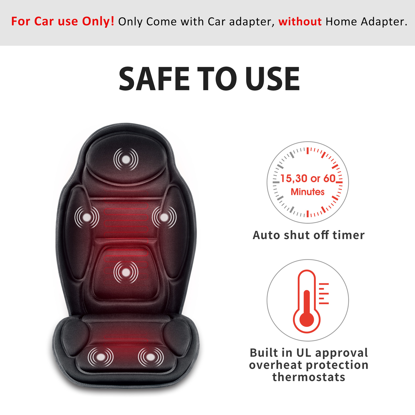 Snailax Back Massager with heat, Massage Seat Cushion, 6 Vibration Massage Nodes