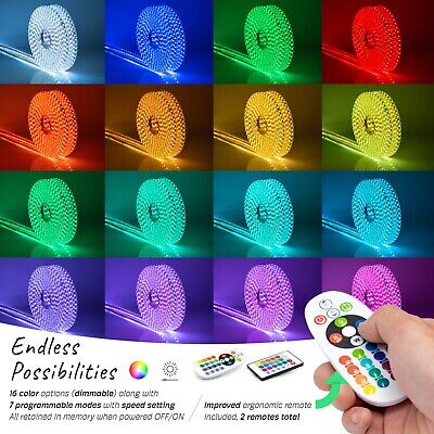 100ft Color Changing LED Strip Flexible 5050 SMD Remote Flash Stobe Fade Modes