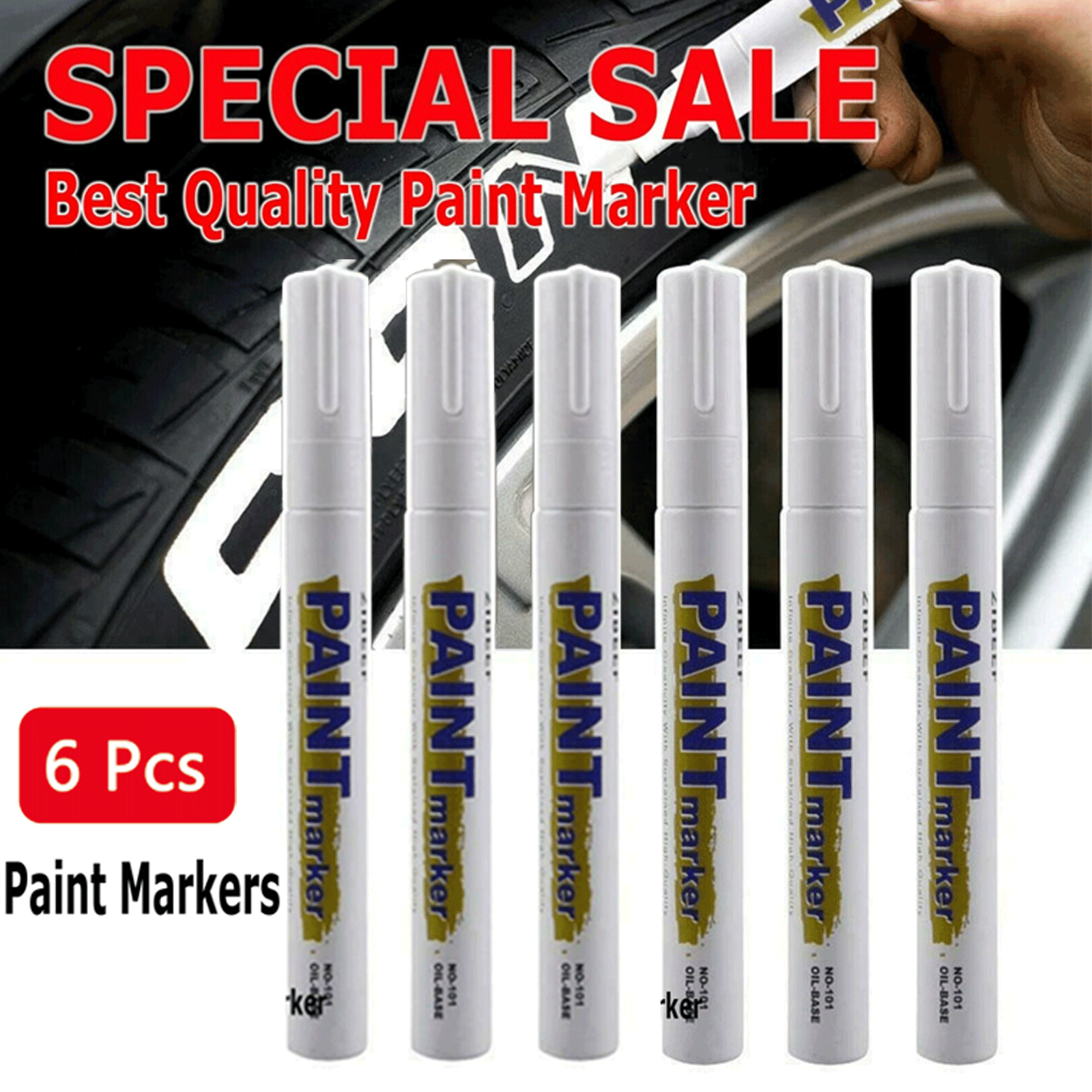 6PC White Paint Pen Marker Waterproof Permanent Car Tire Lettering Rubber Letter