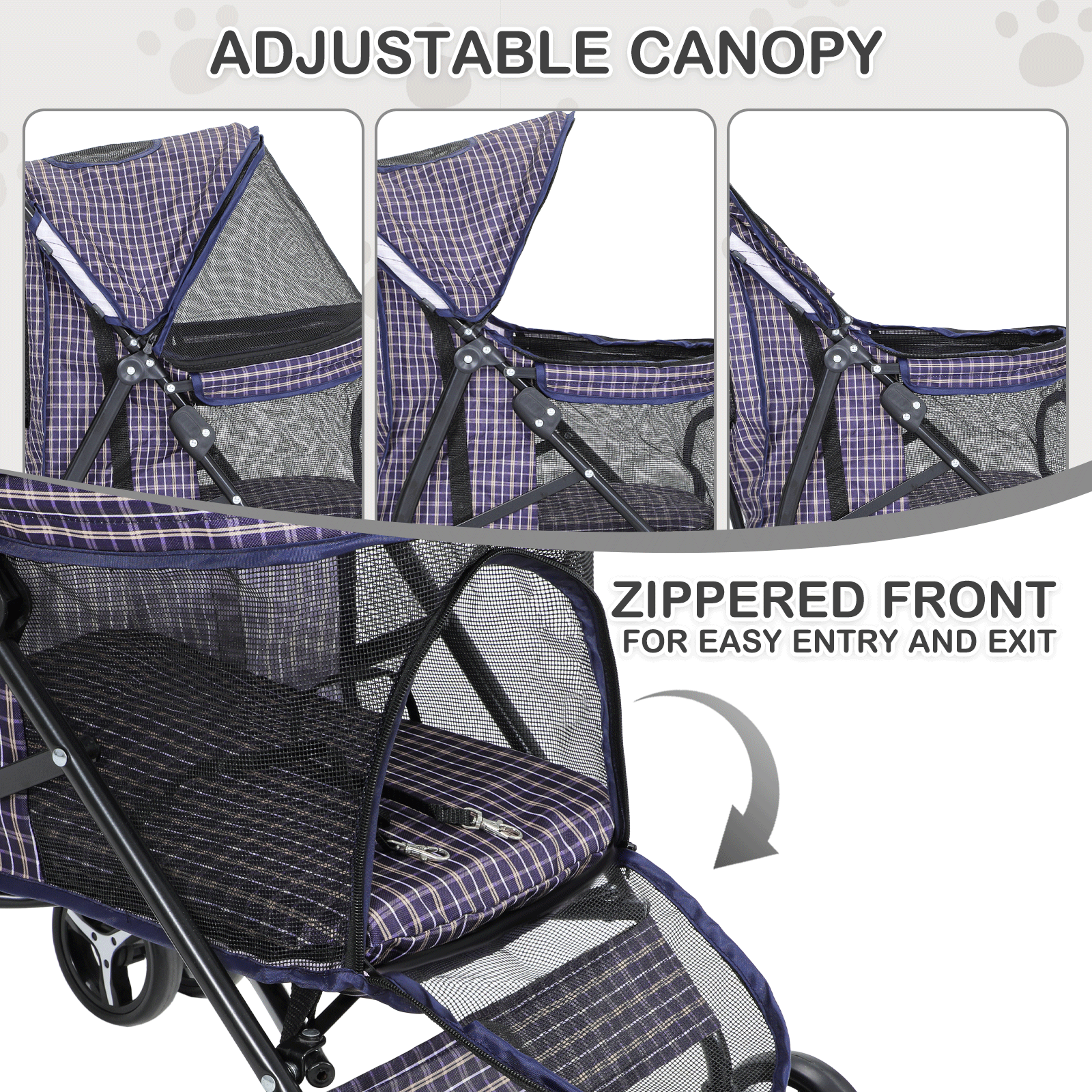 Pet Stroller 4 Wheels Foldable Cat Dog Travel Carrier Skylight w/Storage Basket