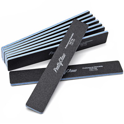 10pc Professional Nail Files Acrylic File Rectangle Black Jumbo File 100/180