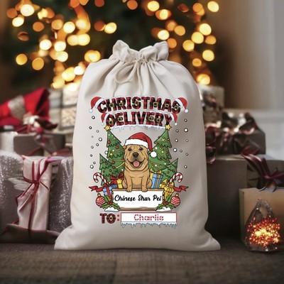 Chinese Shar Pei Dog Christmas Sack Personalised Santa Gift Cotton Bag Name