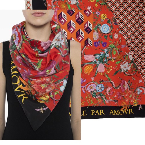 Gucci マフラー L' Aveugle Par Amour スカーフ GUCCI SCARF SILK FLORA SNAKE L'Aveugle Par Amour PRINT