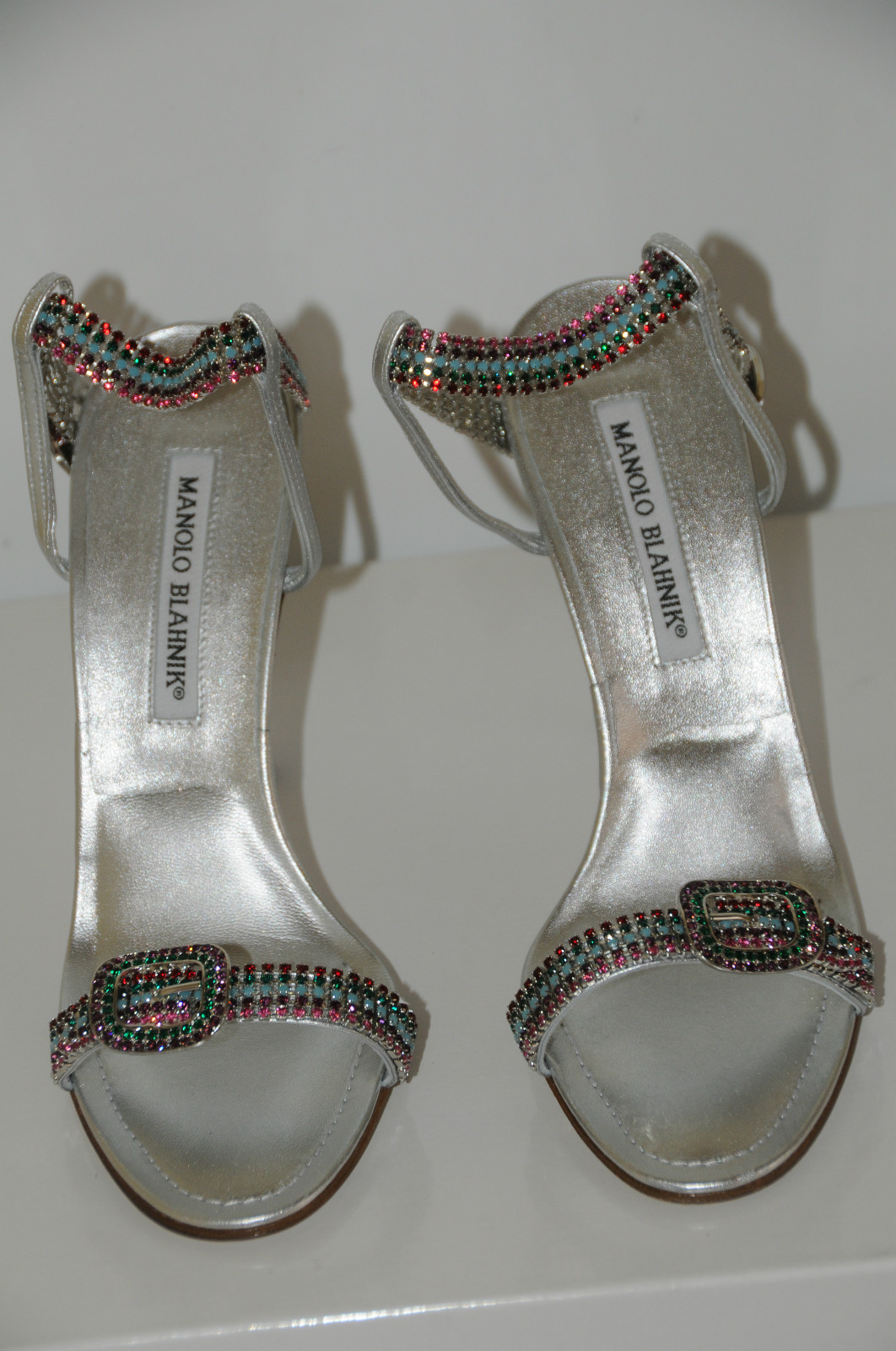 Pre-owned Manolo Blahnik $1878  Jeweled Crystals Silver Janetba Shoes 38.5 8 Wedding