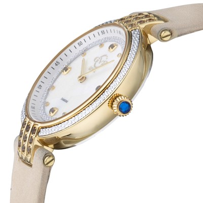 Pre-owned Gv2 By Gevril Women 12808 Matera Diamonds Mop Dial Ecru Suede Swiss Quartz Watch