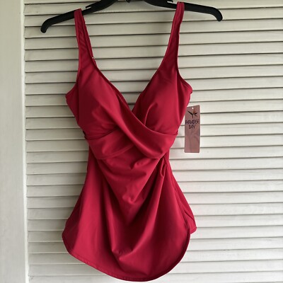 NWT Paradise Bay Sz 12 RED One-Piece Red Swimsuit  Skirt Minimiser Soft Cups Bra
