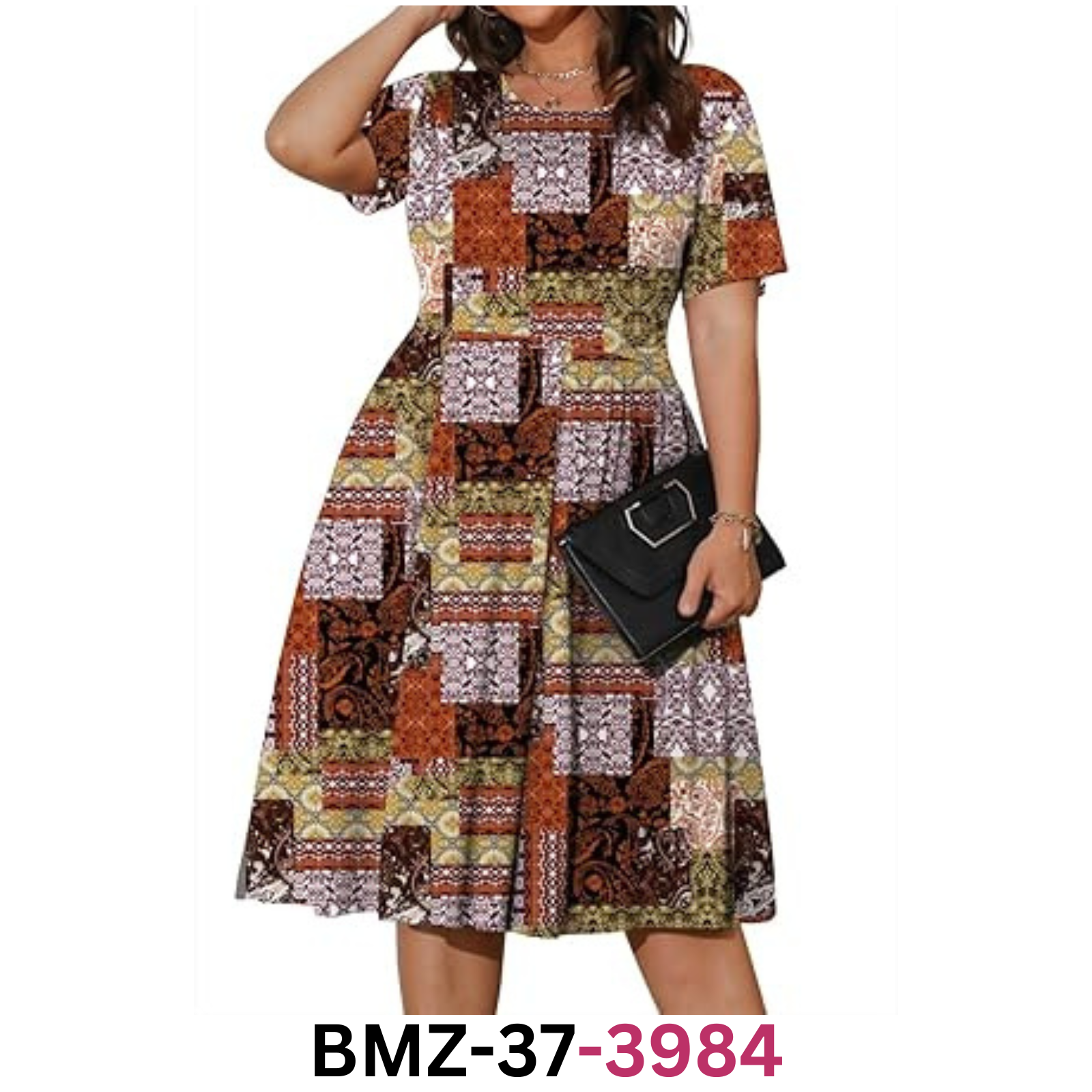 POSESHE Womens Plus Size Dress Summer Short Sleeve Casual Round Neck Dress, 3XL