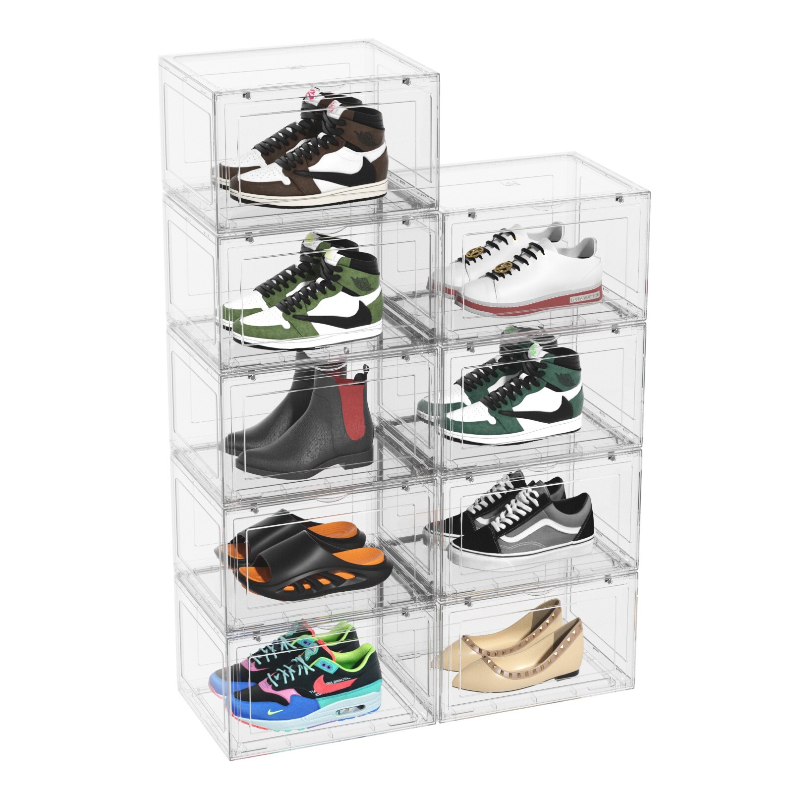 Kekow 9-Packs Magnetic Shoes Storage Box Sneaker Case Clear Stackable Container