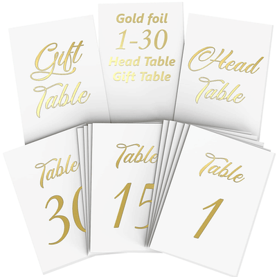 Gold Table Numbers 1 30 for Wedding Reception   Gold Foil Tabl...