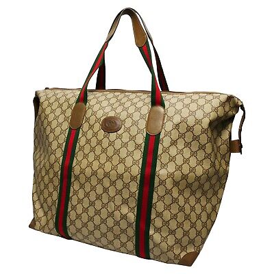 Authentic Gucci Vintage Old 80s GG Monogram Sherry Tote Travel Bag Luggage