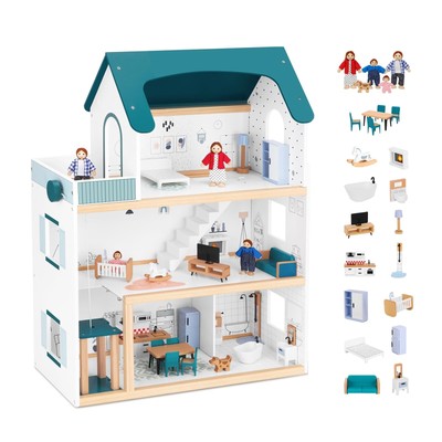 Wooden Dollhouse with Liftable Elevator - 2.6 Feet High Modern Doll House for...