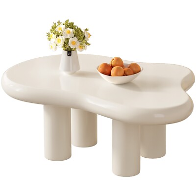 Guyii 39.37'' White Coffee Table with 4 Legs Irregular Coffee Table Living Room