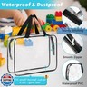 4 Pack Toy Storage Bags, Clear PVC Toy Organizer with Zipper, Large Black Waterproof Reusable Toy Bags with Labels for Puzzles, Building Blocks, Board Game, Stationery, Kids Books