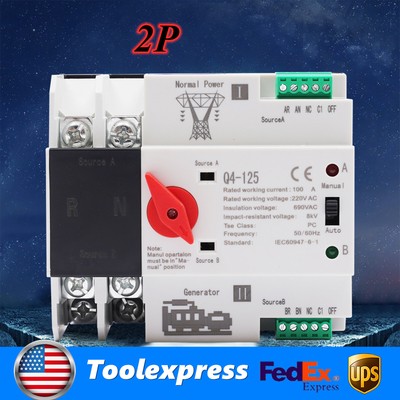 Dual Power Auto Transfer Switch Generator Changeover Switch Automatic 100A 2P