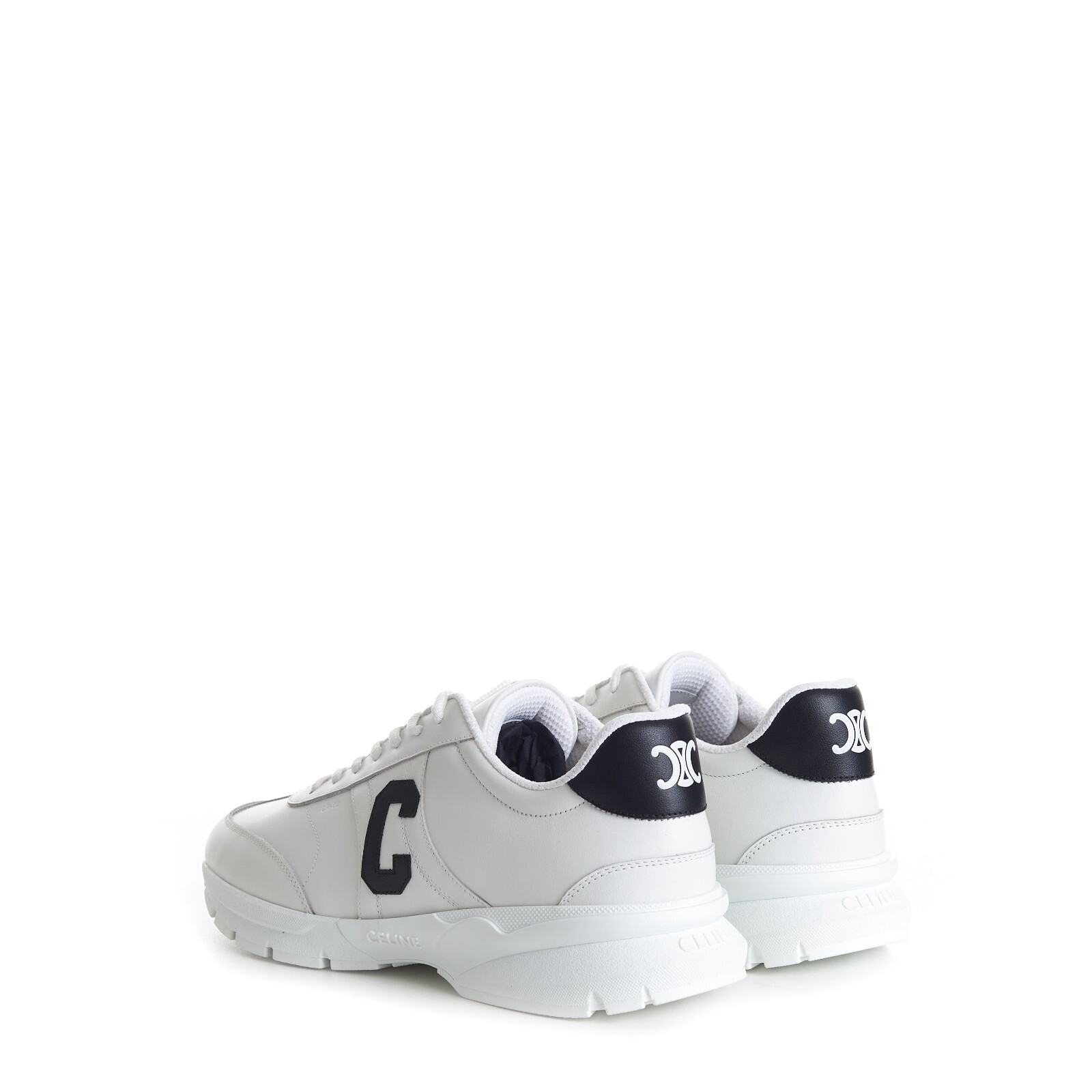 Pre-owned Celine 1100$ Men's Cr-02 Low Lace-up "c" Sneaker / Runner - White Calfskin