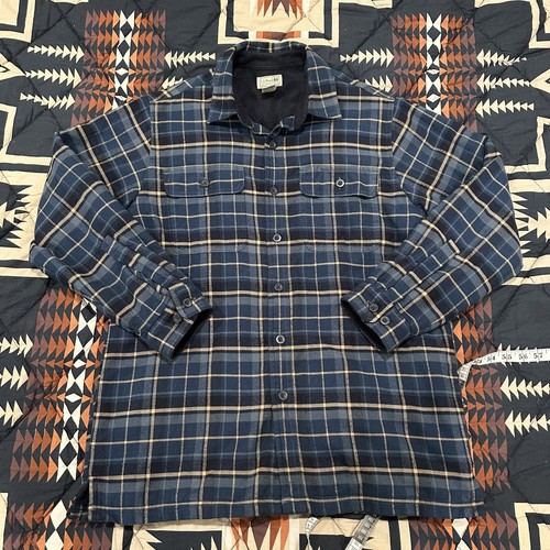 L.L. Bean Shirt Mens Medium Blue Fleece Lined Flannel Jacket Shacket Plaid Heavy